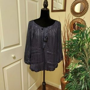 Navy Blue Polka-dot Blouse Top